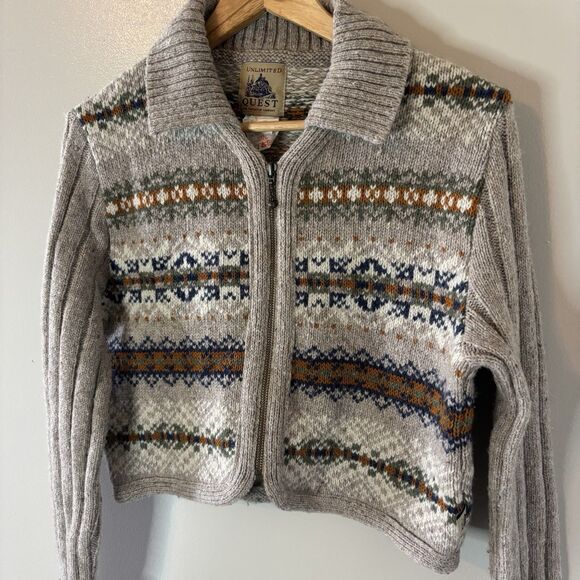 Unlimited Quest Full Zip Wool Blend Sweater Cardigan Beige Nordic Women's Medium - Picture 2 of 7